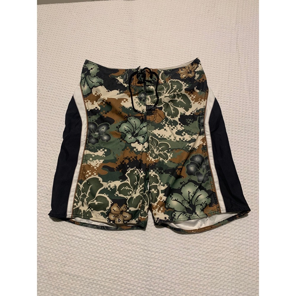 Urban Pipeline Mens Digital Camo Hibiscus Board Shorts Swim Trunks Green 34